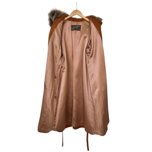 Vintage Camel Suede Coat Genuine Fur Collar & Belted Waist 60's 70s Size 8 - Picture 7 of 16